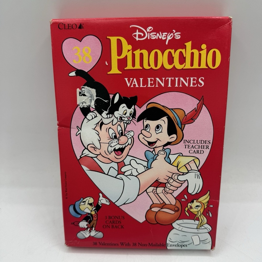 New in Box 38 Vintage Disney Pinocchio Valentines Day Cards W/ Envelopes Cleo
